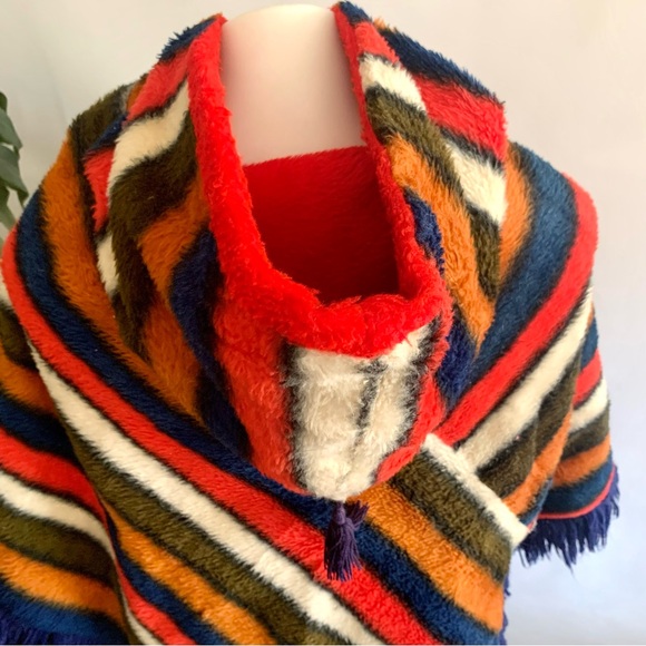 Vintage Unique Chevron Teddy Poncho Faux Fur One Size - Picture 13 of 15